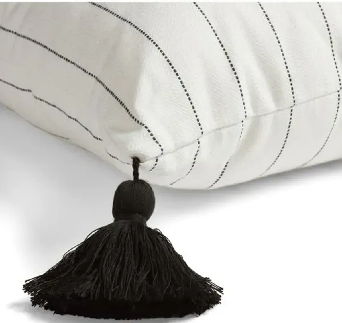 Frances Outdoor Tassel Pillow - White/Black Pinstripe