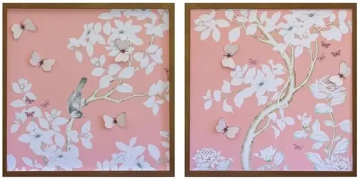 Dawn Wolfe - Pink Chinoiserie Diptych - Dawn Wolfe Design - Brown