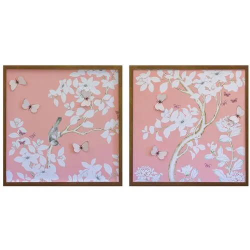 Dawn Wolfe - Pink Chinoiserie Diptych - Dawn Wolfe Design - Brown