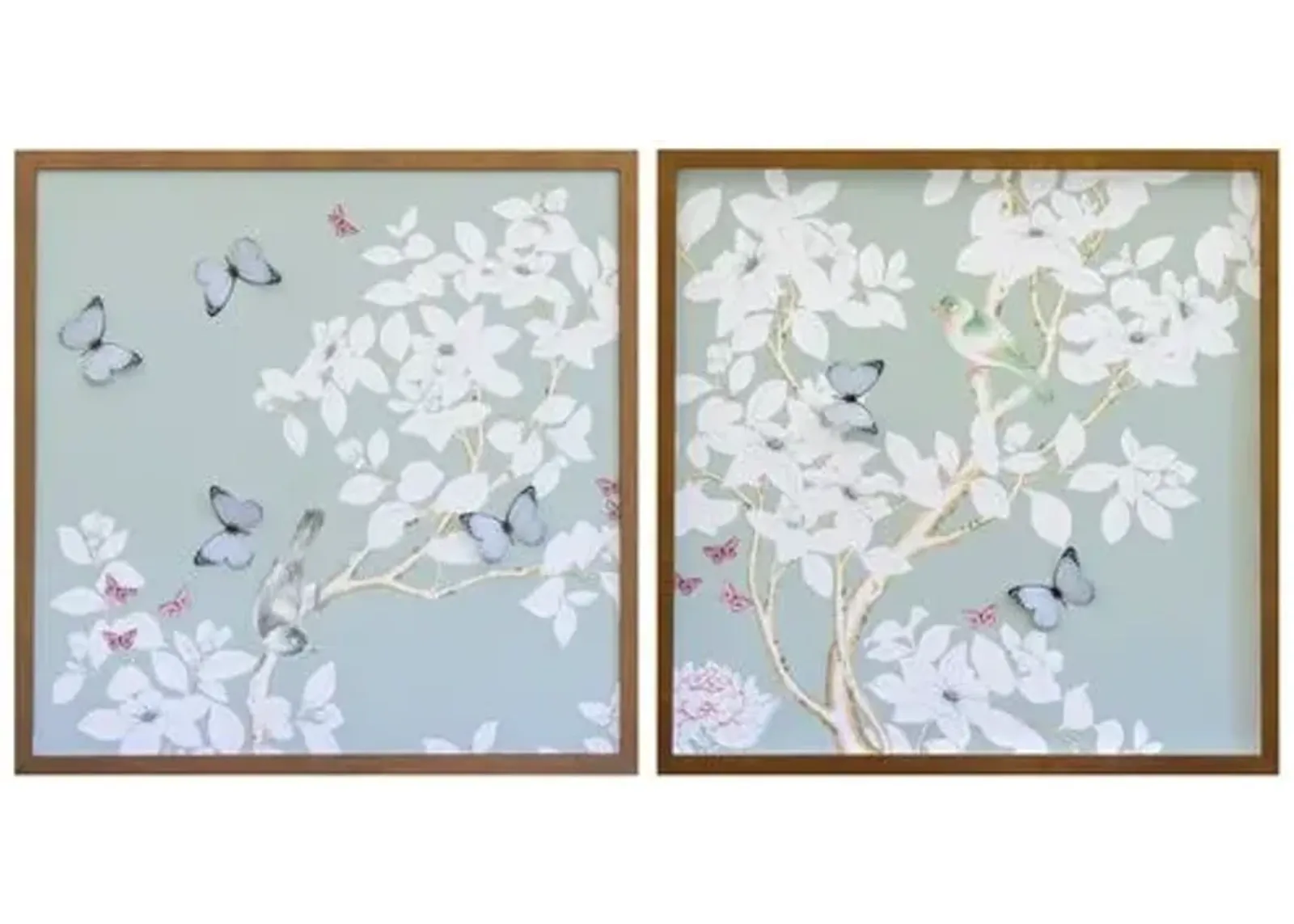 Dawn Wolfe - Pale Gray/Green Chinoiserie Diptych - Dawn Wolfe Design - Brown