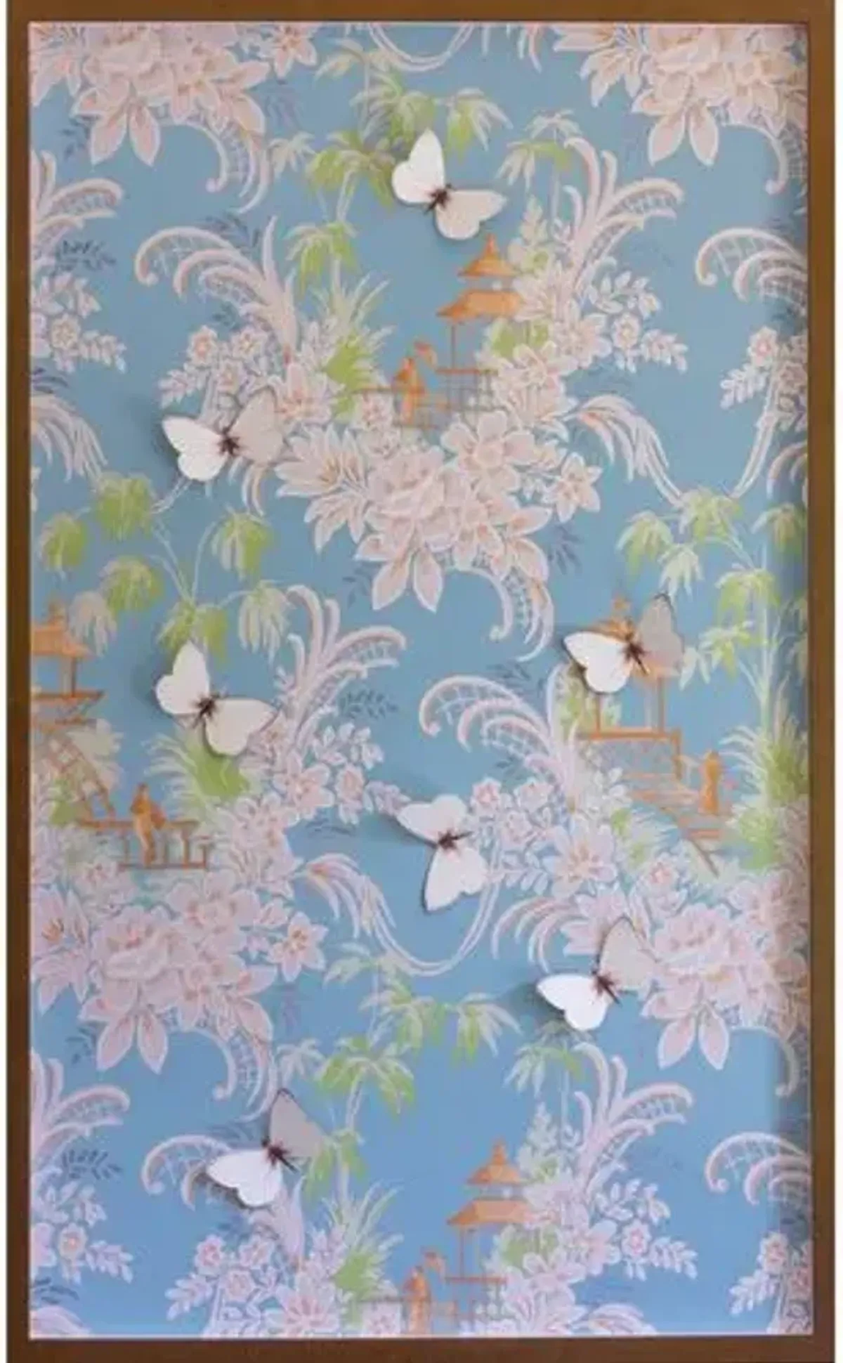 Dawn Wolfe - Blue & Pink Pagoda Wallpaper Panel - Dawn Wolfe Design - White - Ready To Hang
