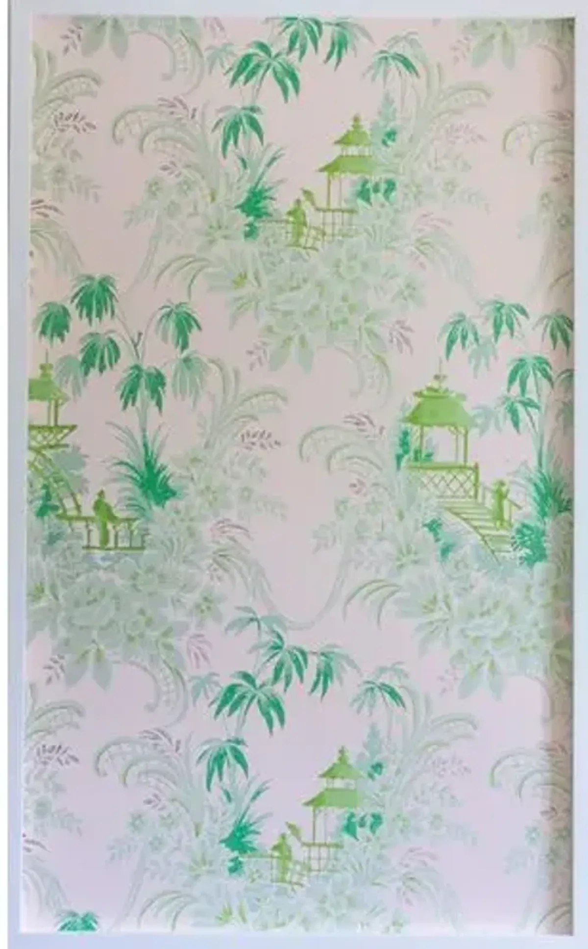 Dawn Wolfe - Pale Green Pagoda Wallpaper Panel - Dawn Wolfe Design - White - Ready To Hang