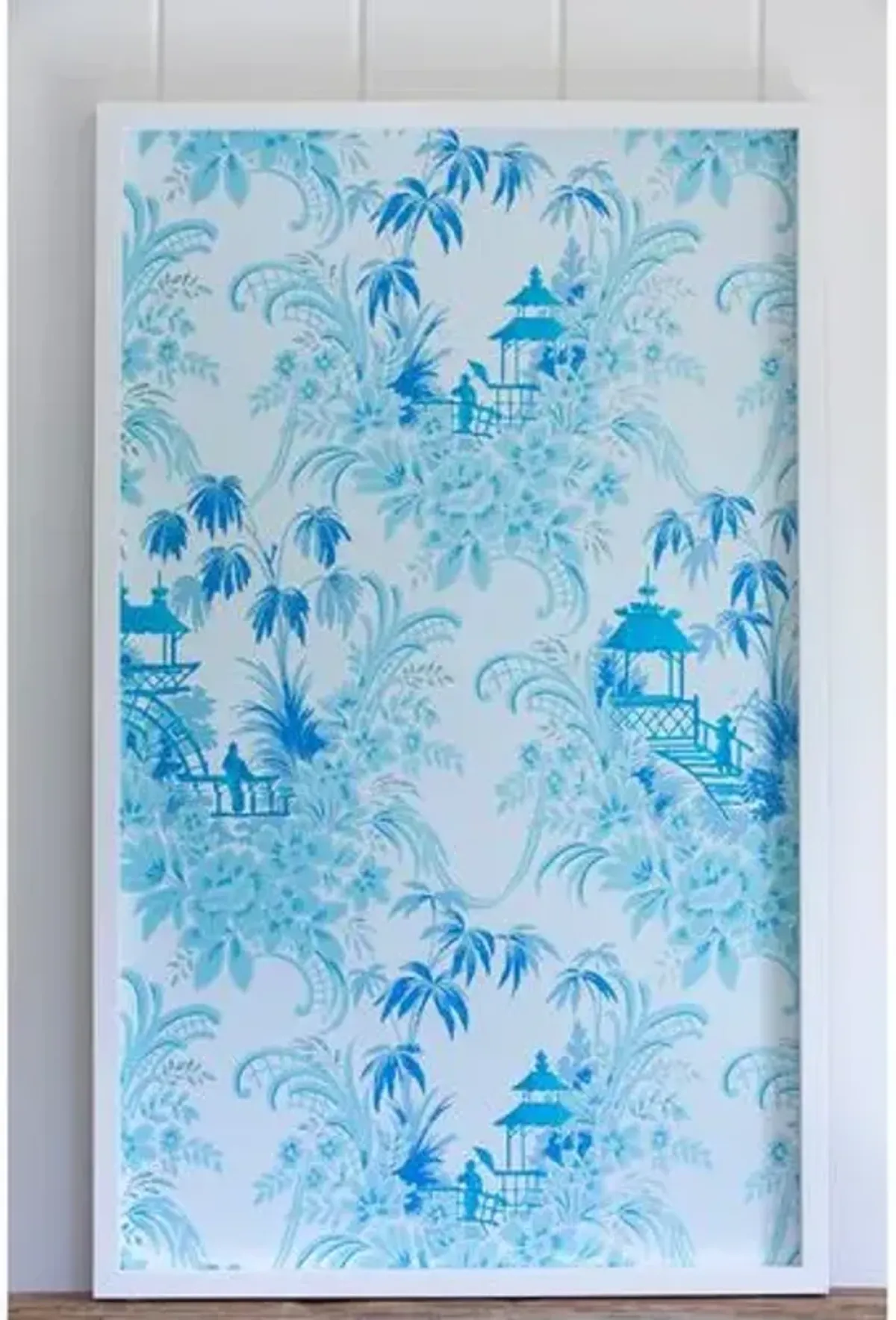 Dawn Wolfe - Pale Blue Pagoda Wallpaper Panel - Dawn Wolfe Design - White - Ready To Hang