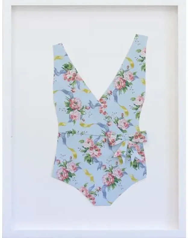 Dawn Wolfe - Blue Floral Wallpaper Bathing Suit - Dawn Wolfe Design - White - Ready To Hang