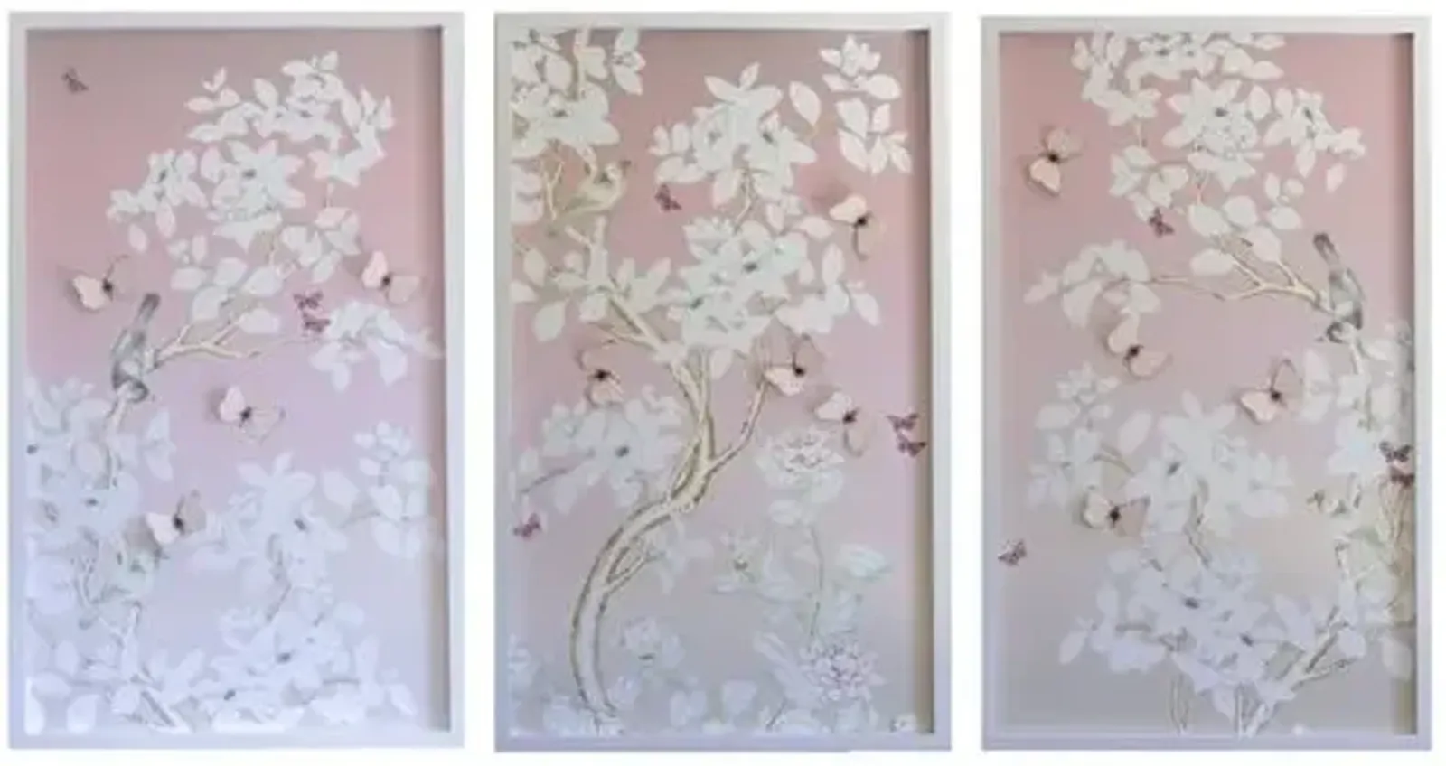 Dawn Wolfe - Chinoiserie Triptych with Butterflies - Dawn Wolfe Design - White