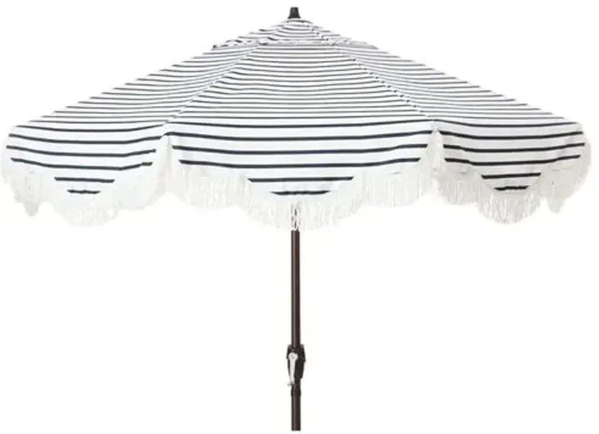 Cloud Fringe Patio Umbrella - Indigo Stripe - Blue