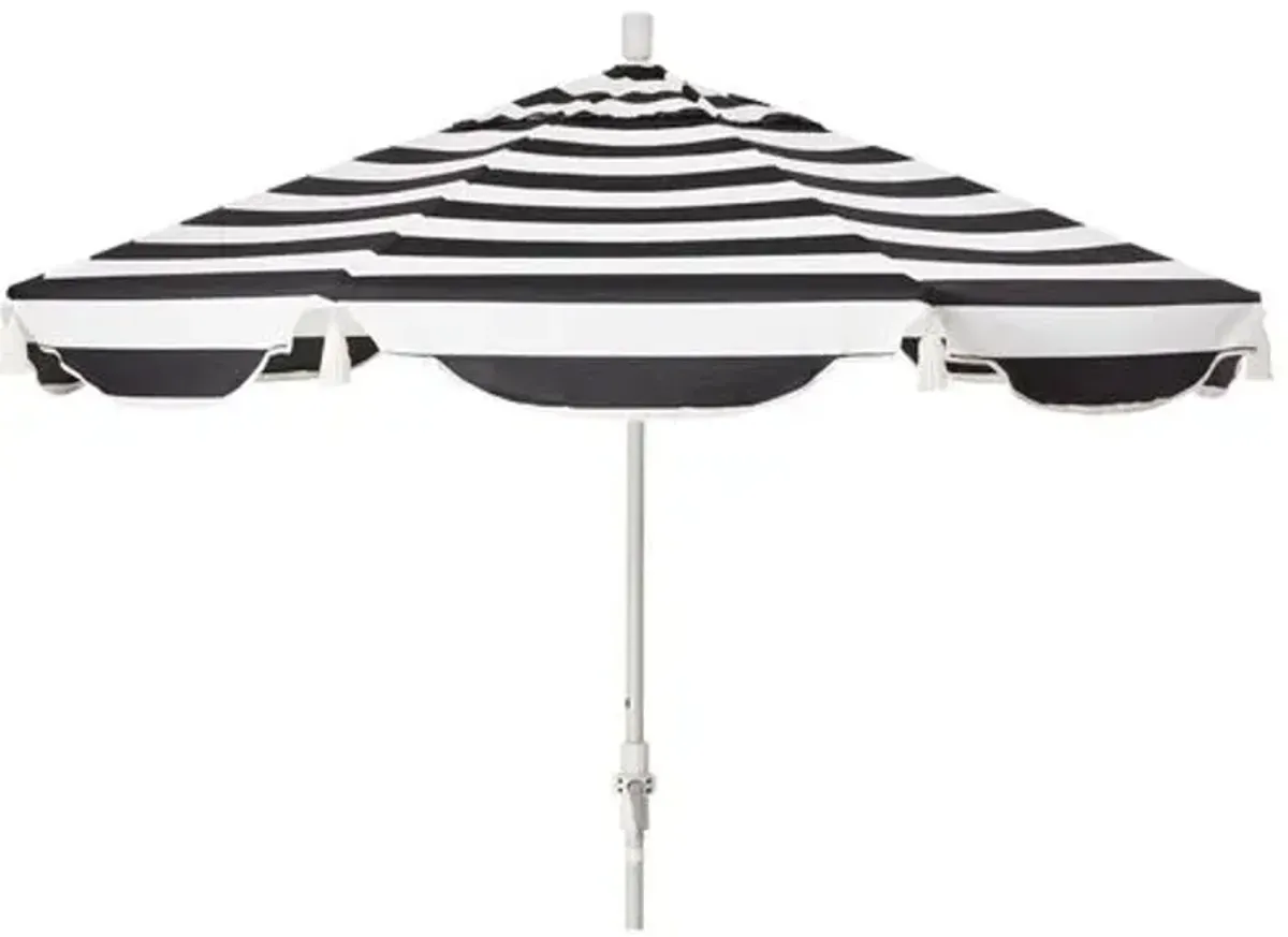 San Marco Patio Umbrella - Black/White Cabana Sunbrella