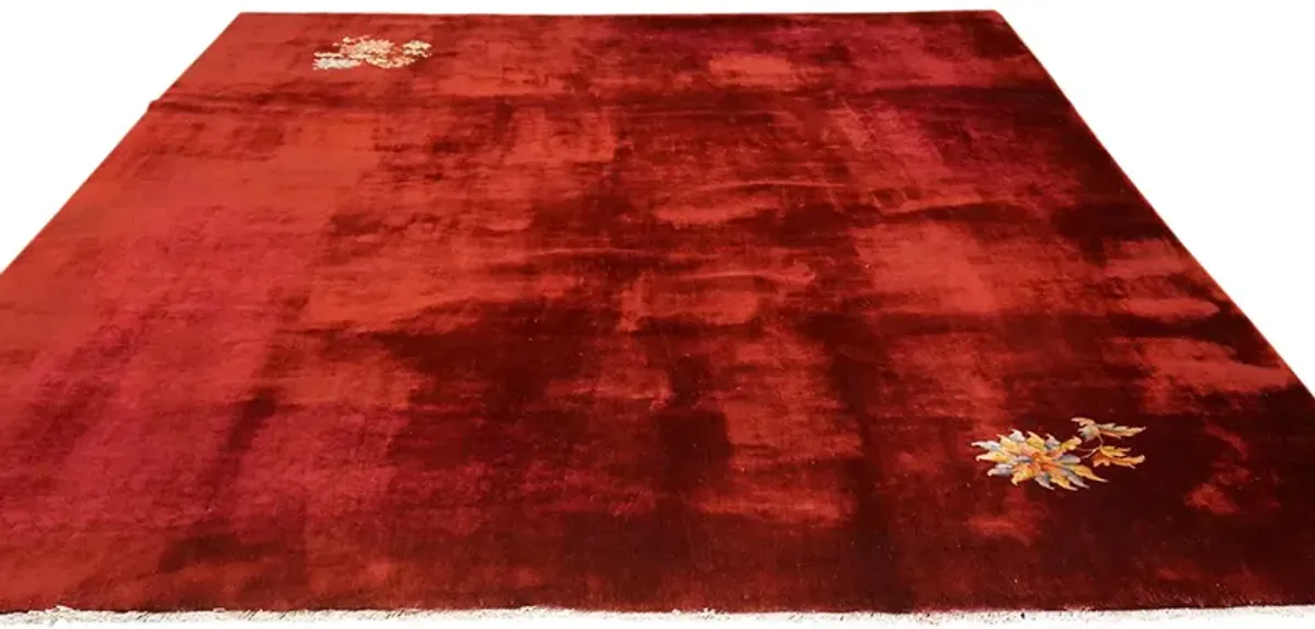 Antique Chinese Art Deco Rug - Red - Red