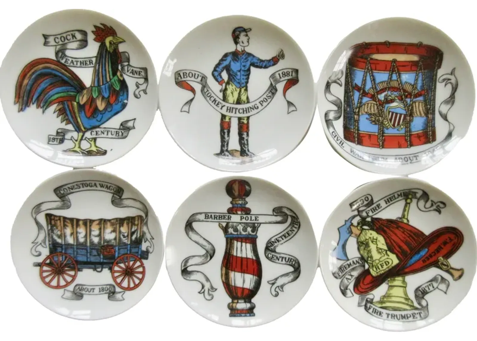 Fornasetti-Style MCM Coasters Set of 6 - The Emporium Ltd. - White