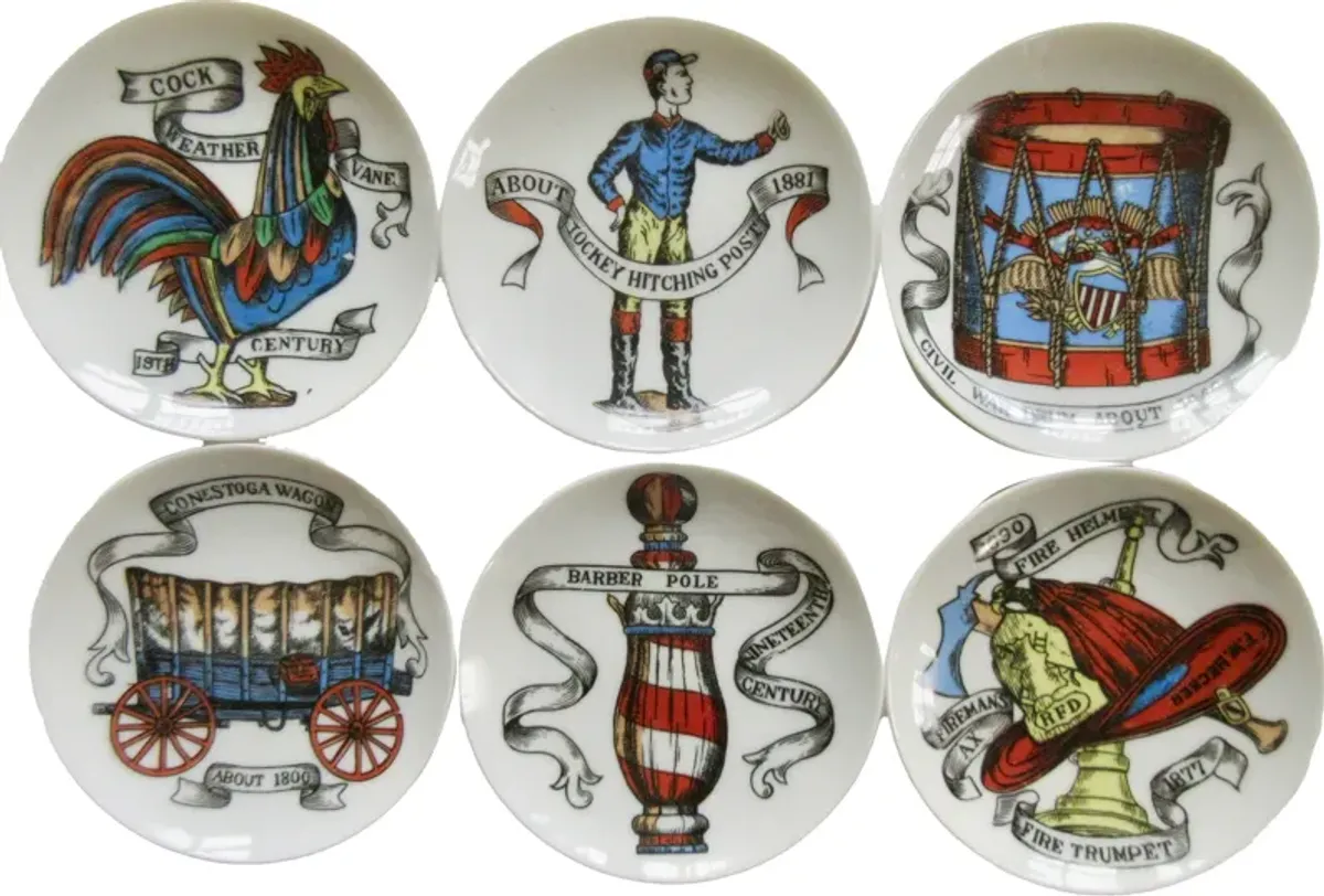 Fornasetti-Style MCM Coasters Set of 6 - The Emporium Ltd. - White