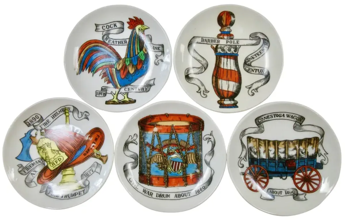 1960s Fornasetti-Style Coasters - Set of 5 - The Emporium Ltd. - White