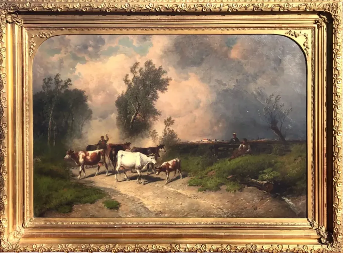 19th C Bucolic Landscape Oil Painting - Antiquarian Art Company - Beige