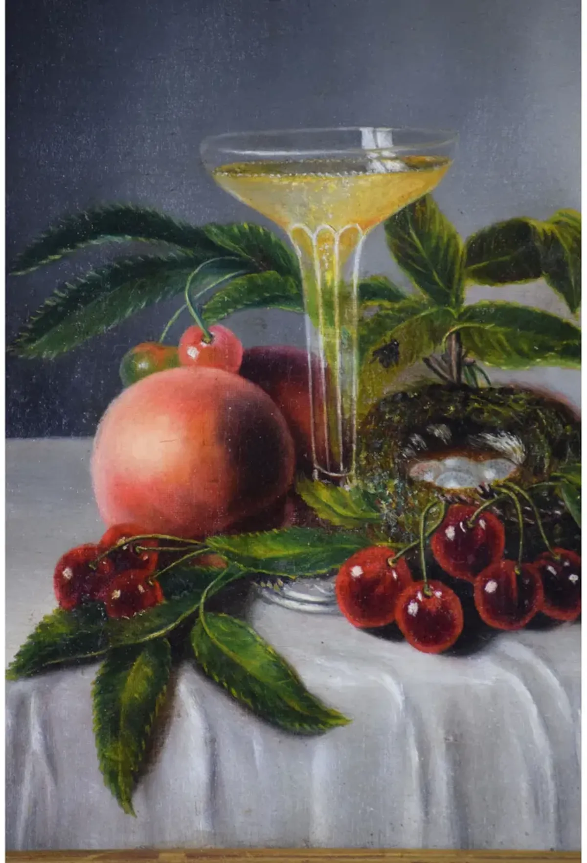 19th C Champagne & Cherries Still Life - Antiquarian Art Company - blue