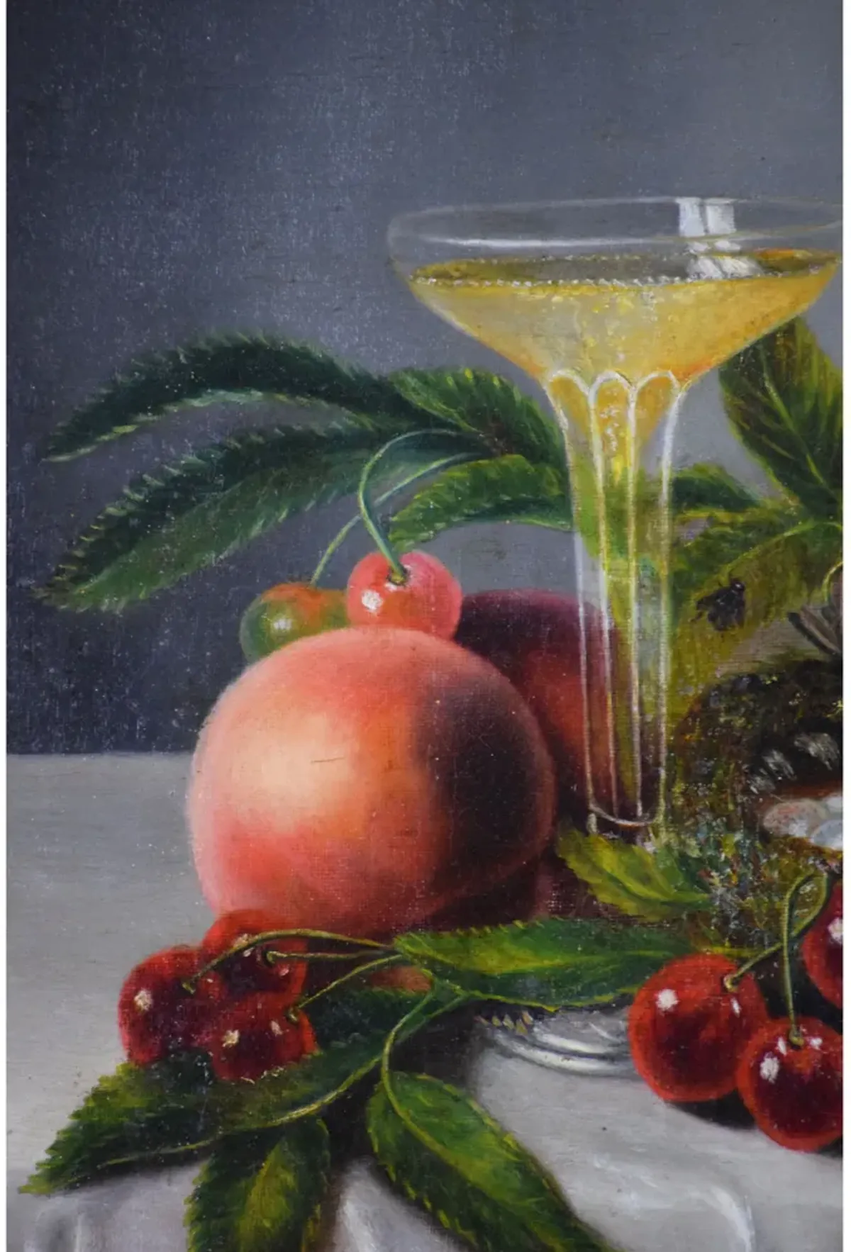 19th C Champagne & Cherries Still Life - Antiquarian Art Company - blue