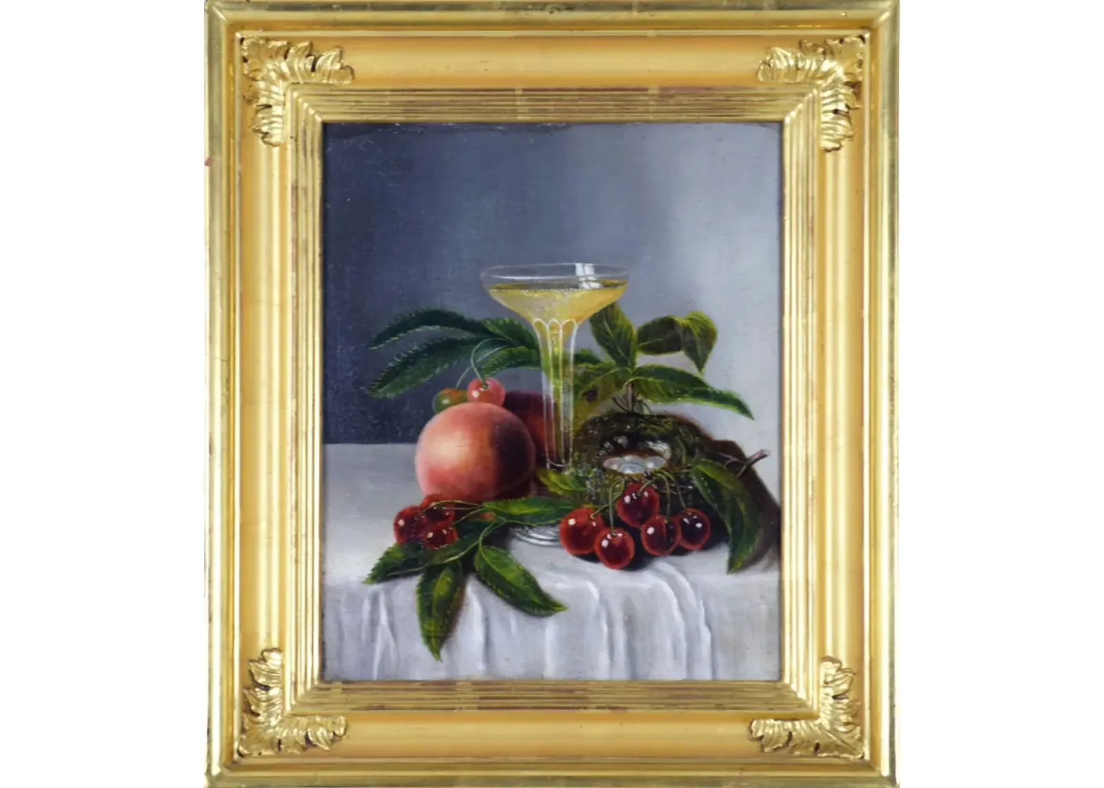 19th C Champagne & Cherries Still Life - Antiquarian Art Company - blue