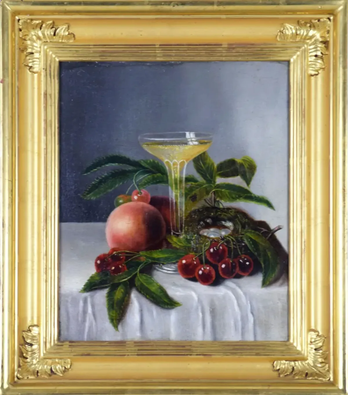 19th C Champagne & Cherries Still Life - Antiquarian Art Company - blue