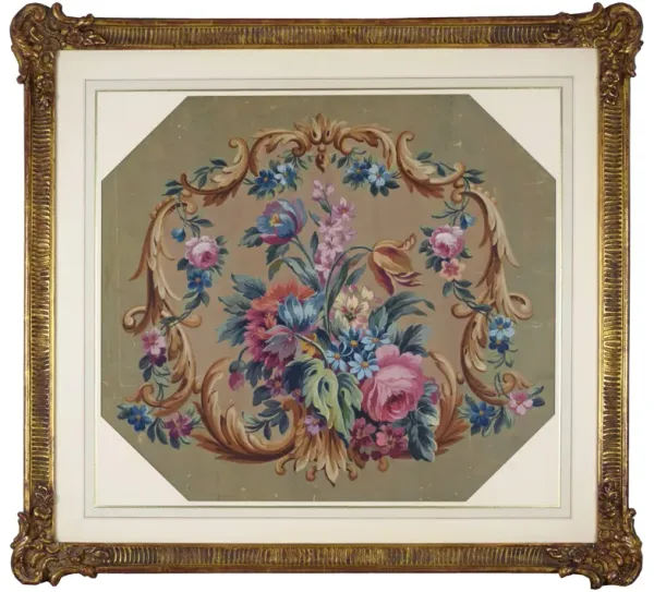 Antique French Aubusson Gouache Painting