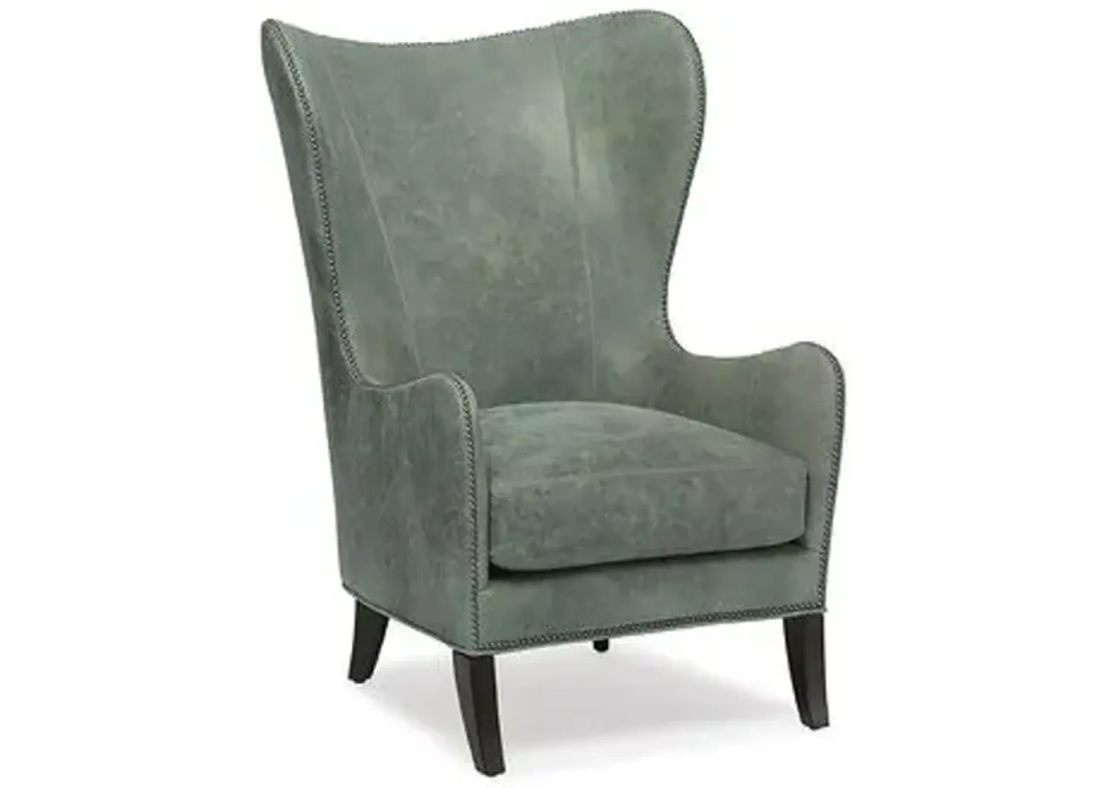 Prescott Wingback Chair - Green Leather - Massoud - Comfortable, Stylish