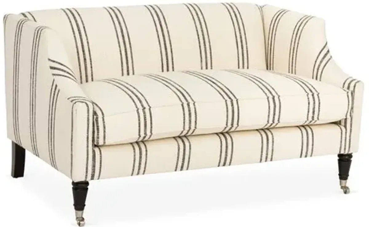 Gage Swoop-Arm 54" Settee - Ivory/Black Stripe - Kim Salmela - Handcrafted