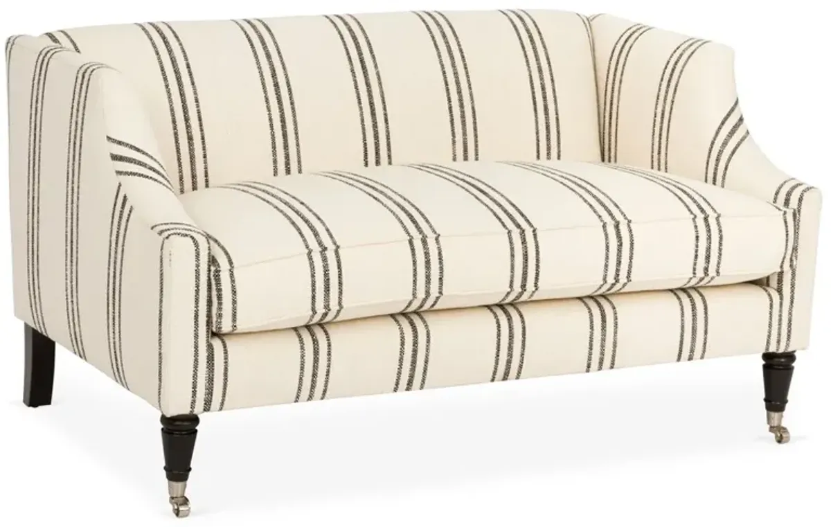 Gage Swoop-Arm 54" Settee, Ivory/Black Stripe