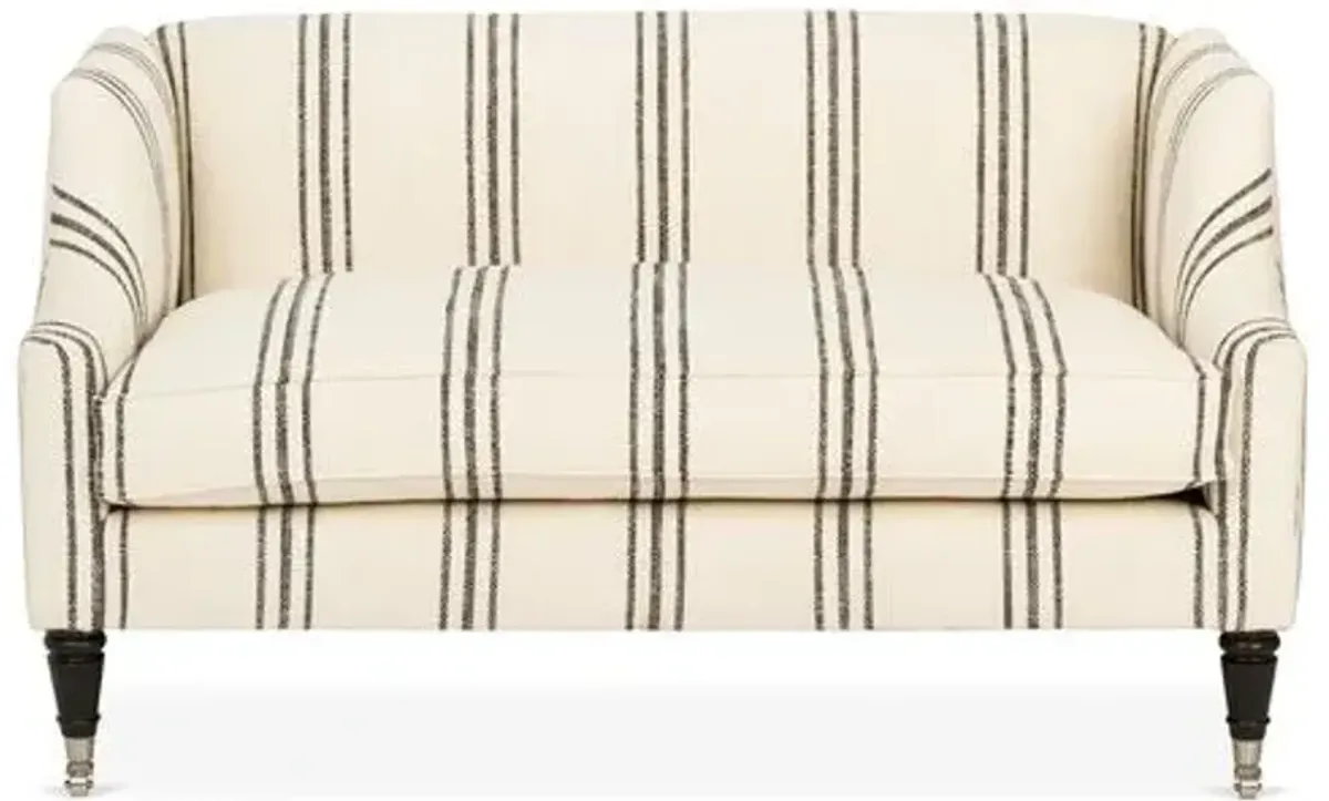 Gage Swoop-Arm 54" Settee - Ivory/Black Stripe - Kim Salmela - Handcrafted