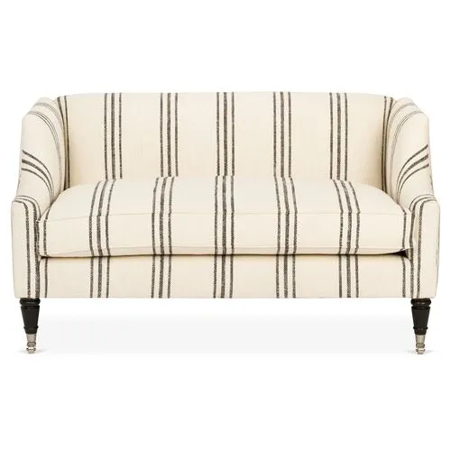 Gage Swoop-Arm Settee - Ivory/Black Stripe - Kim Salmela - Handcrafted