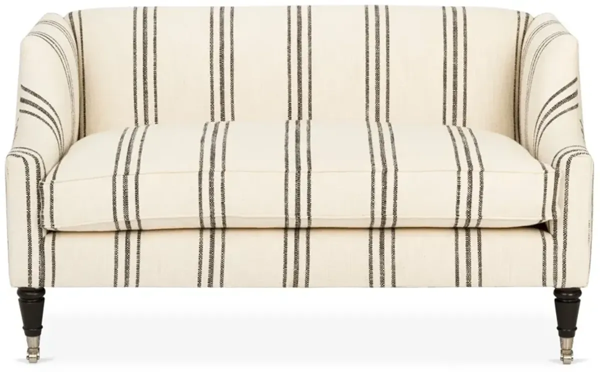Gage Swoop-Arm 54" Settee, Ivory/Black Stripe