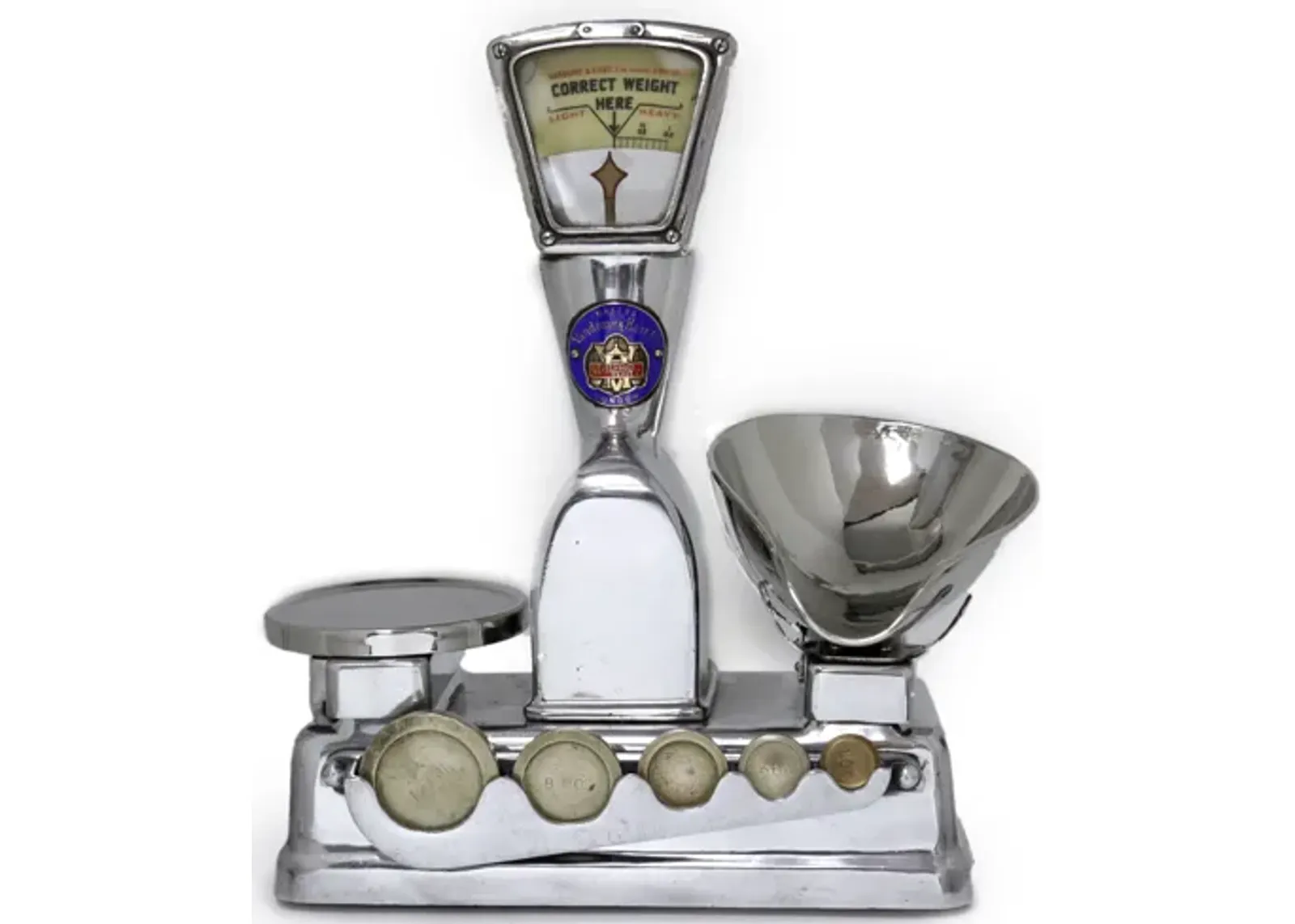 Chrome Shop Scale with Original Weights - The Queens Landing - Silver