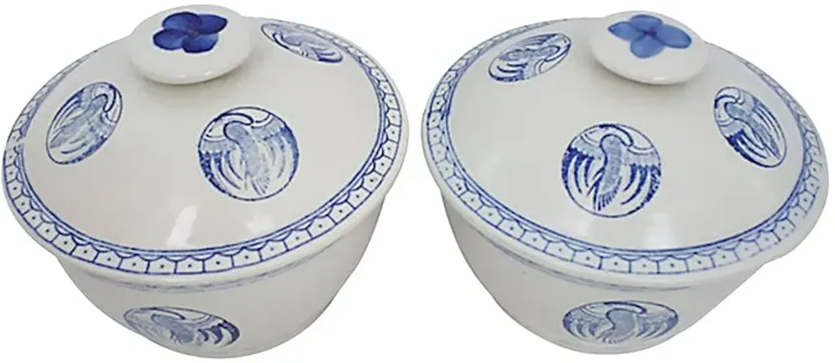 Blue & White Stoneware Covered Bowls,Set of 2 - G3Q Designs