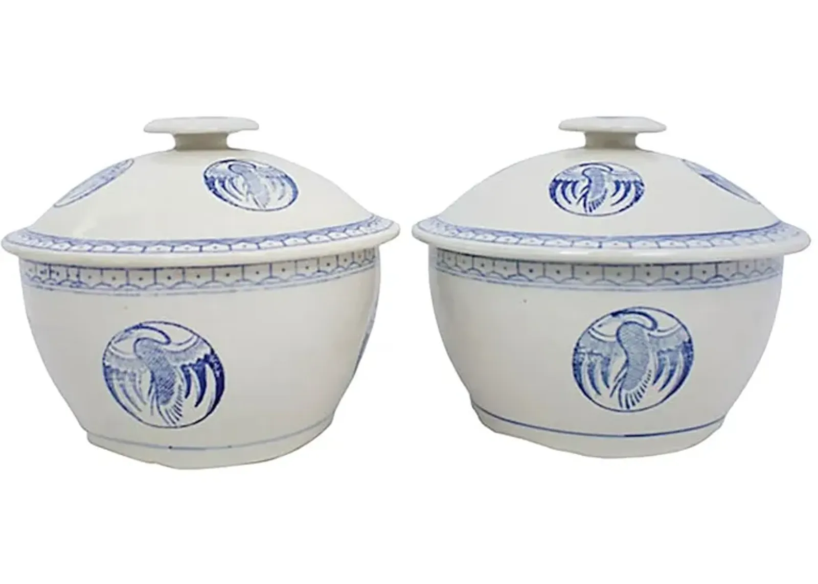 Blue & White Stoneware Covered Bowls,Set of 2 - G3Q Designs