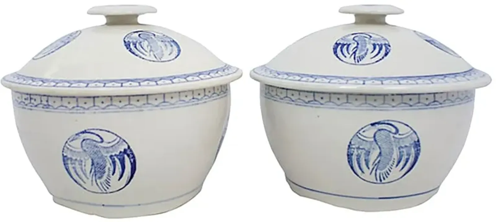 Blue & White Stoneware Covered Bowls,Set of 2 - G3Q Designs