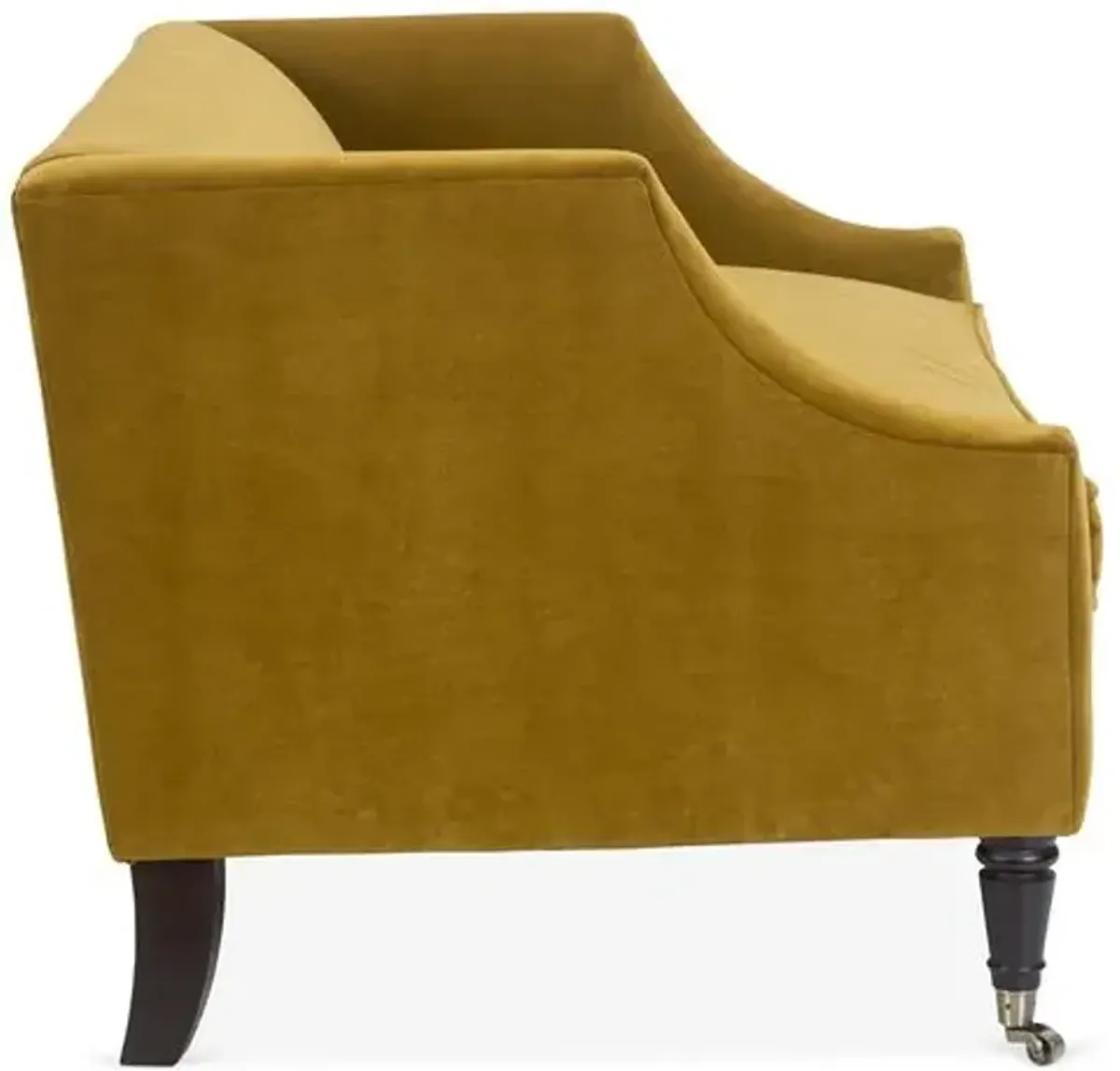 Gage Swoop-Arm Settee - Ochre Velvet - Kim Salmela - Handcrafted - Brown