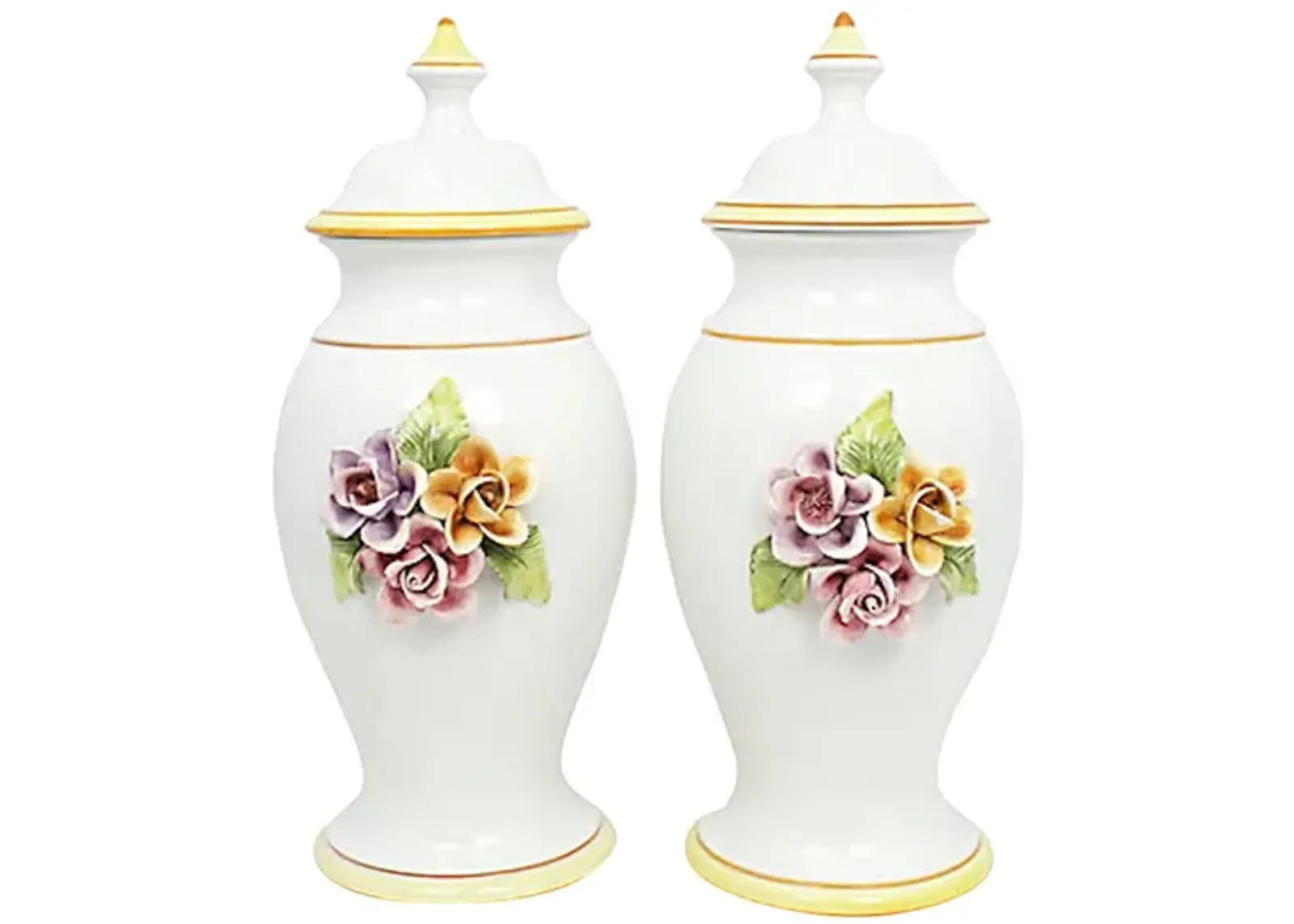 Italian Porcelain Ginger Jars - Pr - G3Q Designs - White