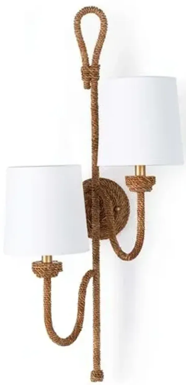 Bimini Rattan Double Wall Sconce - Natural - Regina Andrew - Beige