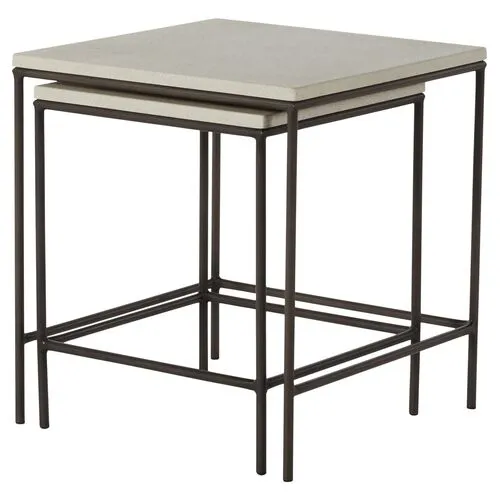 Set of 2 Abby Outdoor Nesting Tables - Charcoal/Travertine - Summer Classics - Ivory