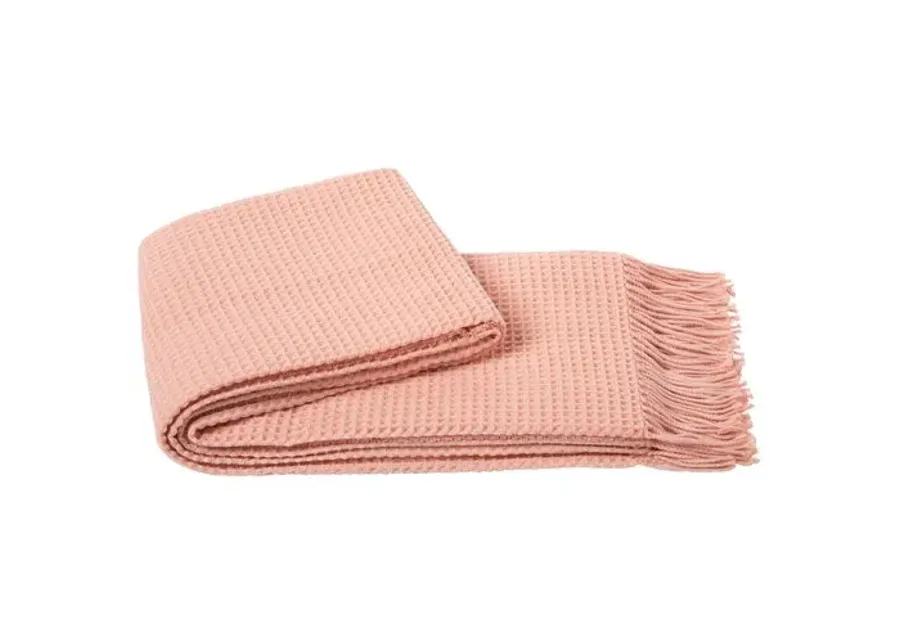 Waffle Weave Blend Throw - Pink, Fringed