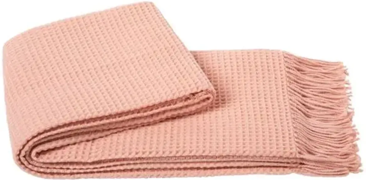 Waffle Weave Blend Throw - Pink, Fringed