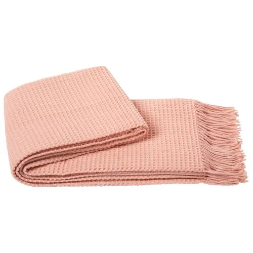 Waffle Weave Blend Throw - Pink, Fringed