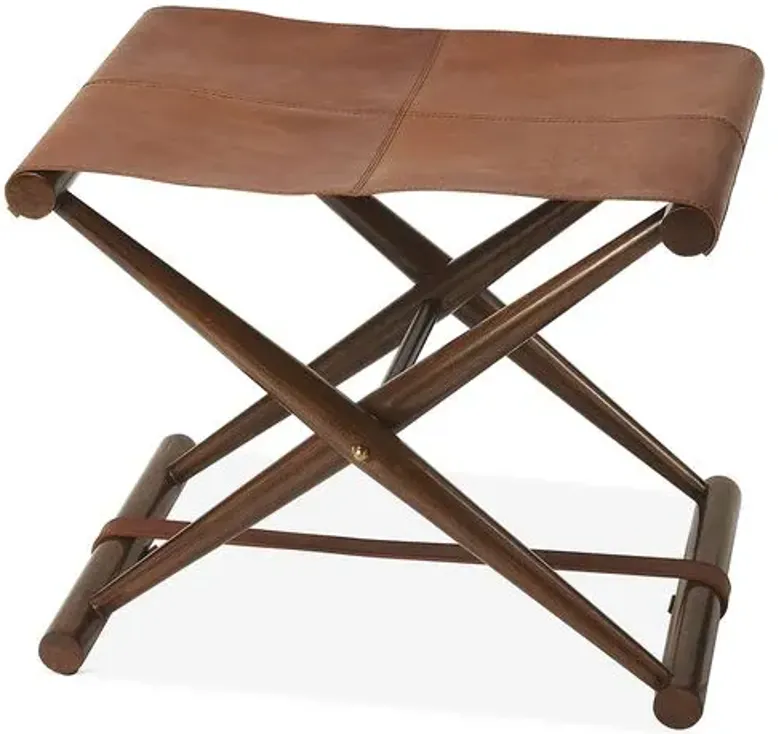 Como Folding Stool - Medium Brown Leather