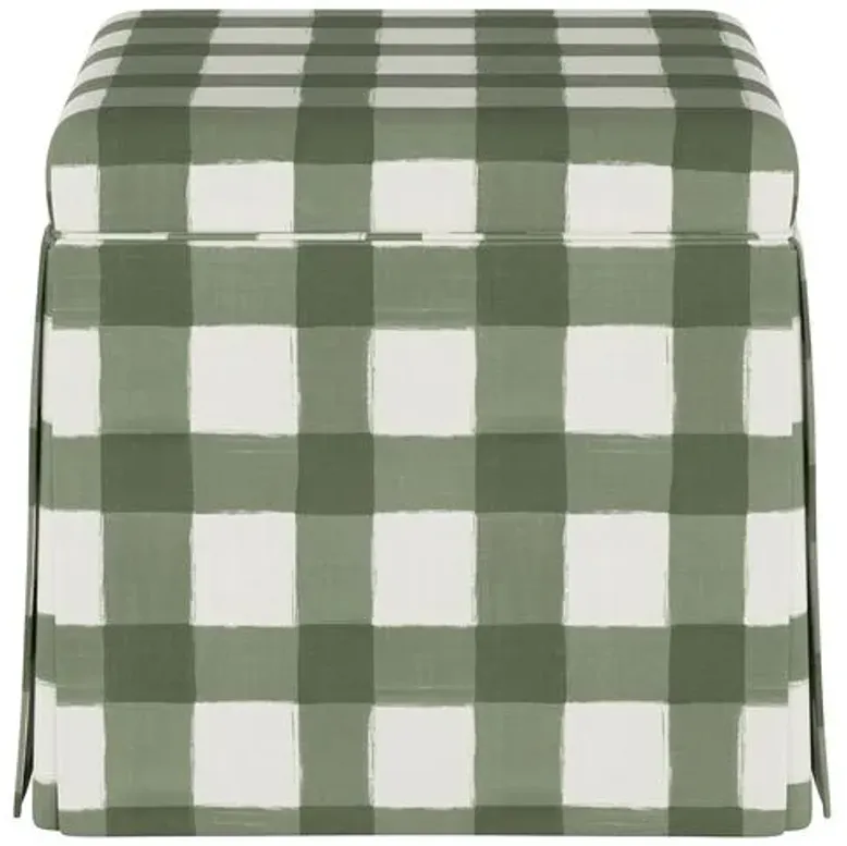 Anne Skirted Storage Ottoman - Green Gingham - Handcrafted