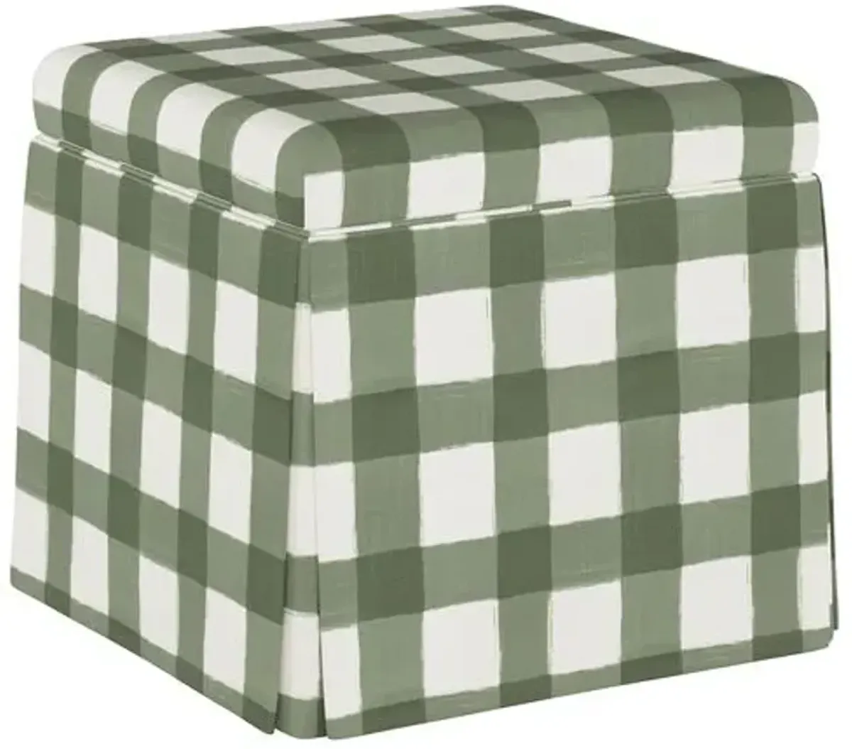 Anne Skirted Storage Ottoman - Green Gingham - Handcrafted