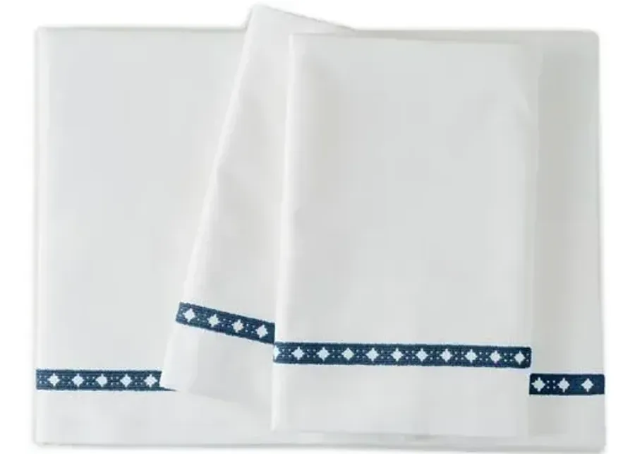 Dace Sheet Set - Blue, 300 Thread Count, Egyptian Cotton Sateen, Soft and Luxurious