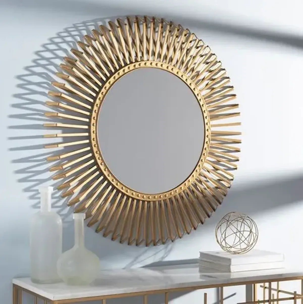 Beth Sunburst Round Wall Mirror - Gold