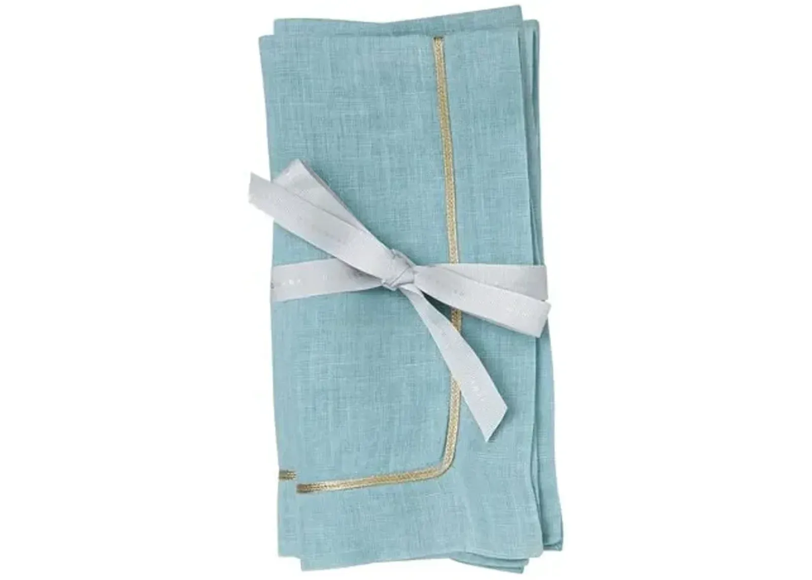 Set of 2 Gold Trim Dinner Napkins - Blue - Joanna Buchanan