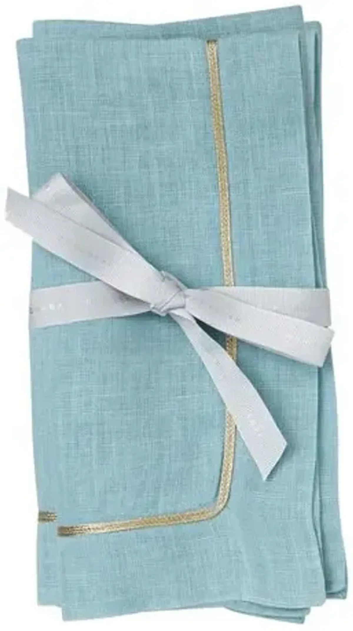 Set of 2 Gold Trim Dinner Napkins - Blue - Joanna Buchanan