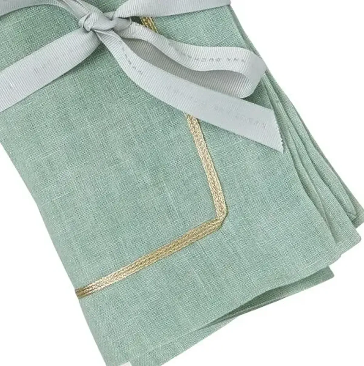 Set of 2 Gold Trim Dinner Napkins - Green - Joanna Buchanan