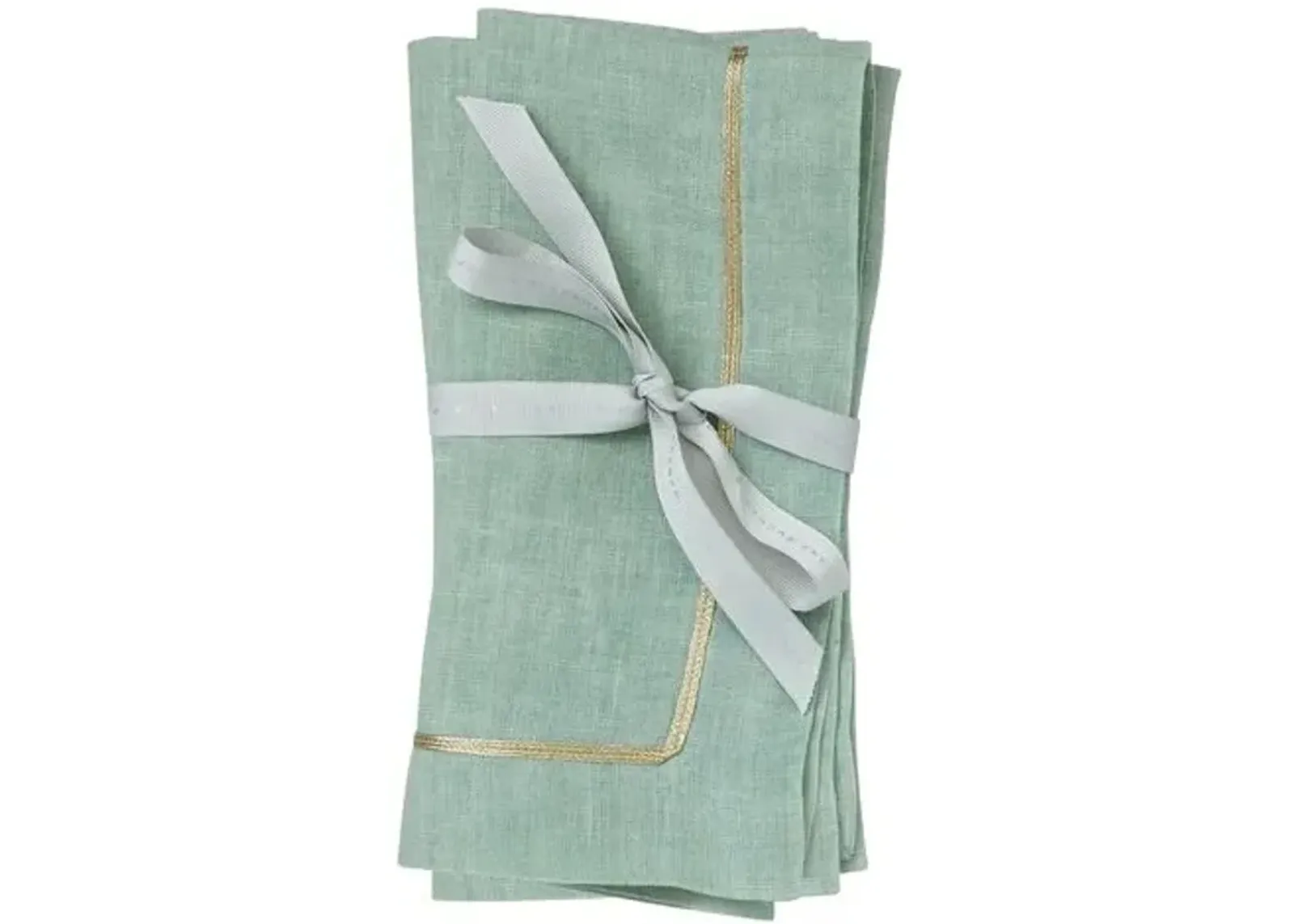 Set of 2 Gold Trim Dinner Napkins - Green - Joanna Buchanan