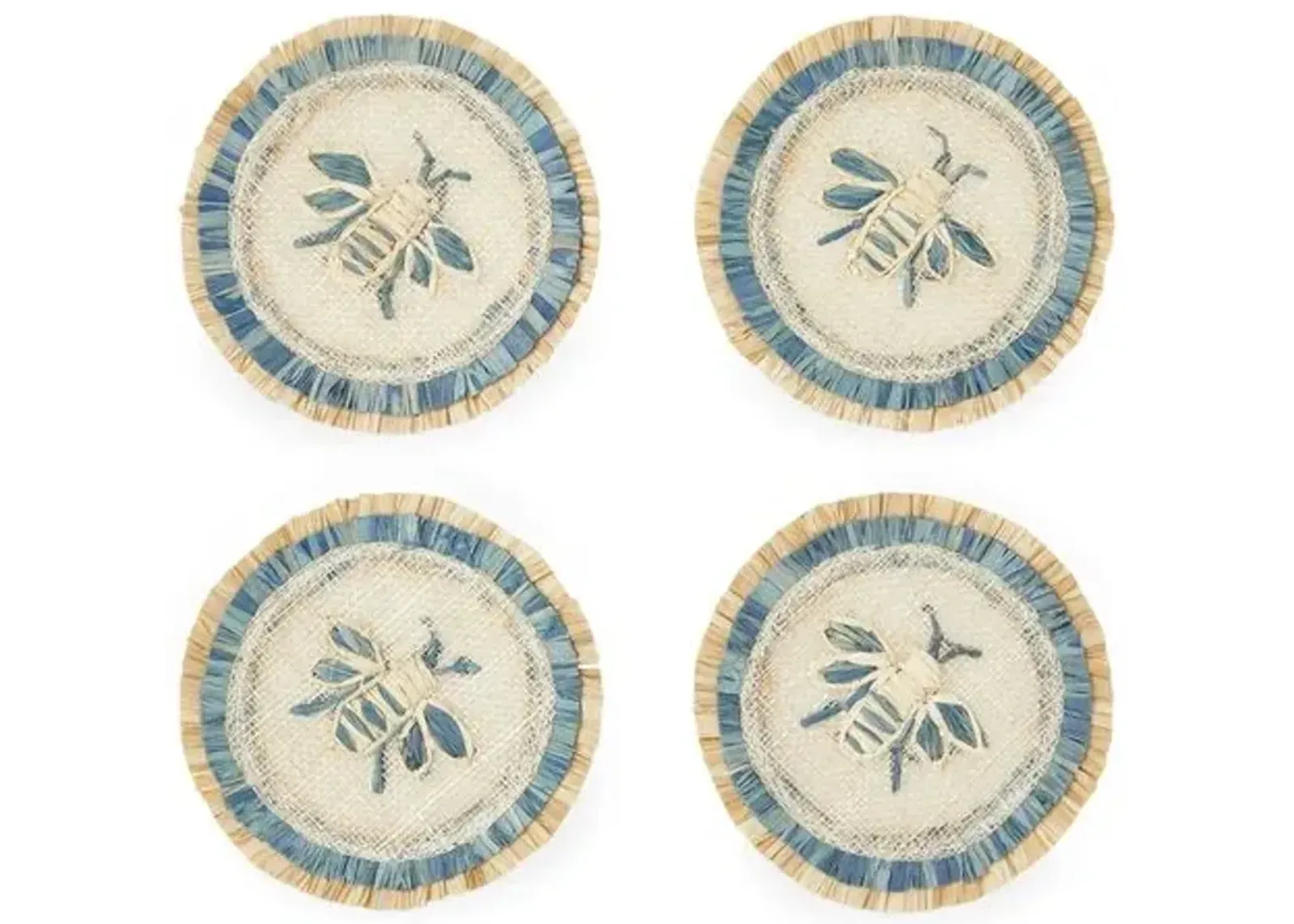 Set of 4 Bee Straw Coasters - Natural/Blue - Joanna Buchanan