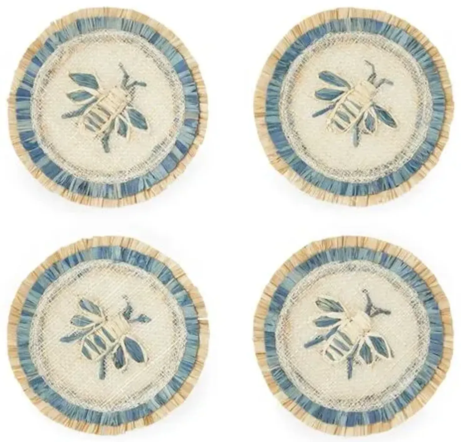 Set of 4 Bee Straw Coasters - Natural/Blue - Joanna Buchanan