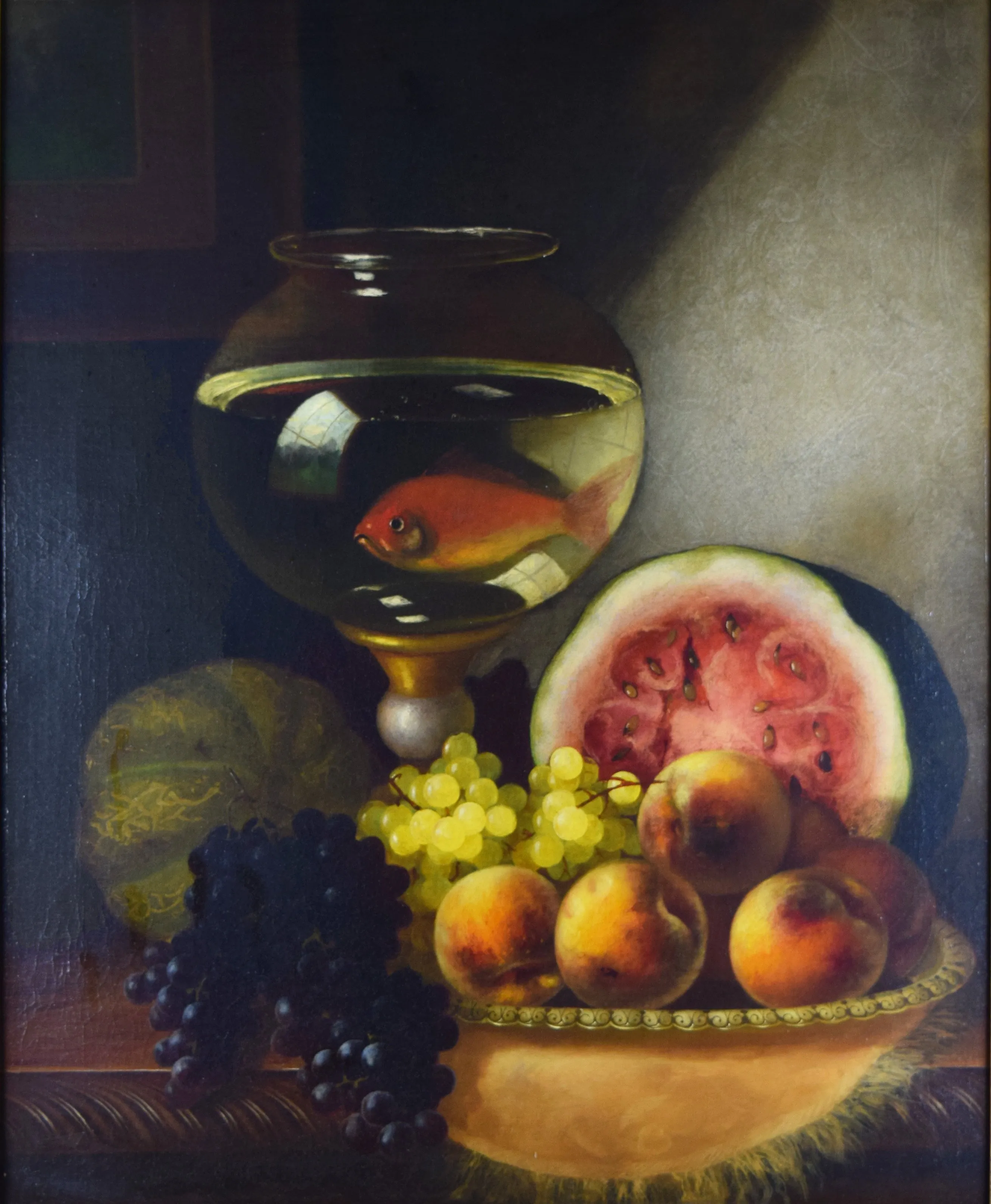 19th C Still Life with Goldfish by M. Ream - Antiquarian Art Company - Black